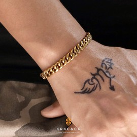 KRKC&CO Men’s Cuban Link Bracelet, 18K Gold Plated Stainless Steel Bracelet 8mm, Anti-Allergies Anti-Tarnish, Hip Hop Bracelets for Men Homme, 7.5in