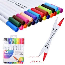 suchkawe Dual Tip Colouring Pens Brush Pens, 24 Felt Tip Pen Art Markers for Kids and Adults, Easy To Hold Fine Anxiety Art Pen, Fineliner Tip Brush Marker for Drawing Sketching Calligraphy Painting
