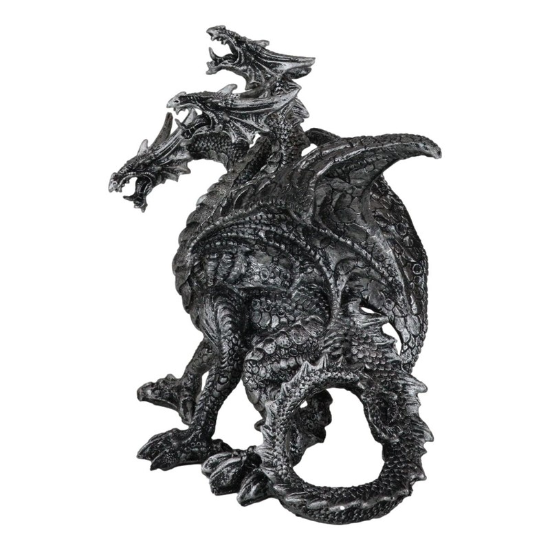 Ebros Ancient Legendary Three Headed Dragon Hydra Roaring Statue 8"