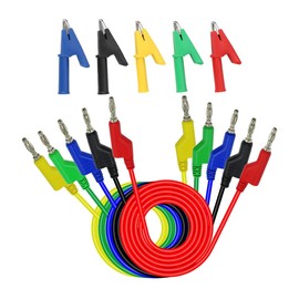 VIVIIHOO Pack of 5 Double-Ended 4 mm Banana Plug Test Leads with 10 Crocodile Clips, 1 m Test Lead for Multimeter Measuring Cable, Stackable and Suitable for Electrical Testing
