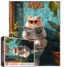 Maine Coon 1000 Piece Jigsaw Puzzles for Adults Animals Going Toilet Puzzles Interesting Puzzle Challenging Family Activity Games Colorful DIY Craft Puzzle for Home Decor Gifts 27×20 Inches
