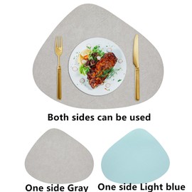 Faux Leather Placemats and Coasters, Washable Double-Sided Non-Slip Round Place Mats, Leather Look Place Mats, Plate Coasters, Insulation Protects the Table (Grey/Light Blue)