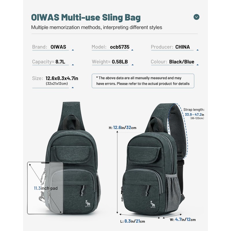 OIWAS - Mochila cruzada para hombre, mochila de una correa
