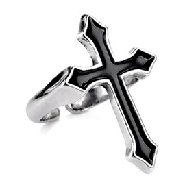 P-Rize Ring, Cross, Black, Crosses, Men's, Women's, Punk, One Size Fits Most, Opening, Adjustable, Simple, Silver, Black, Mine, V-Series, Visual Style, Gothic Costume, Harajuku Cosplay, Metal, No