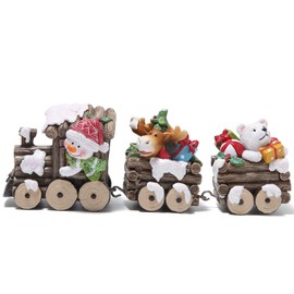 Hodao Christmas Decorations Indoor Home Decor Christmas Small Train Figurines Winter for Table Top Centerpiece Fireplace Decor Cute Christmas Train Decoration Gift (Wood Color Train)