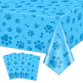 4 Pack Puppy Dog Paw Print Table Cloths, Blue Paw Print and Bone Sign Dog Party Decorations for Pet Lets Pawty Party Supplies