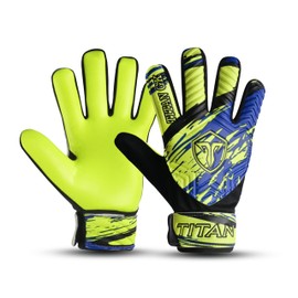 TITAN GK Soccer Goalie Gloves - Football Goalkeeper Gloves Kids, Boys, Children, Youth with 4mm Latex Strong Grips Palm, Double Wrist (Yelow/Blue, Size 4 Suitable for 6 to 9 Years Old)