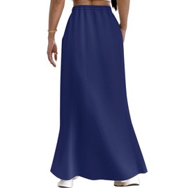 Avanova Women High Waisted Fishtail Skirt Drawstring Pocket Maxi Long Skirt Blue Small