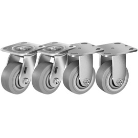 FOVERSWIVE 4"x2" Rubber Wheels (Flat Tread)- Heavy Duty Casters, Industrial Caster Wheels- Set of 4 with up to 1800 LB Capacity- Use for Dollies, Workbench(2 Swivel & 2 Rigid)