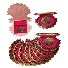 Shagun Envelopes (Pack of 10) Pankha Fan Shaped 2-fold Fancy Designer Set Money Cash Gift Envelope for Indian Wedding/Engagement/Diwali/Birthday/Anniversary (Red)