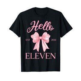 11th Birthday Girl Cute Coquette Bow Hello Eleven Est 2014 T-Shirt