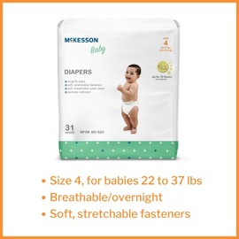 McKesson Baby Diapers, Size 4 (22 lbs to 37 lbs), 31 Count, 1 Pack