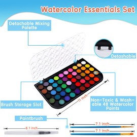 Watercolor Paint, 48 Colors Washable Watercolor Paint Set with a Brush a Refillable Water Brush Pen and Palette, Non-toxic Water Color Paints Sets for Kids Adults Artists Children Students Beginner