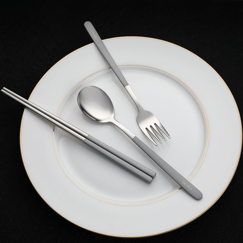 DEVICO Travel Utensils With Case, 18/8 Stainless Steel Camping Utensils,