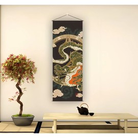 Vtrbwze japanese scroll wall art Decorations Thin Tapestry asian wall art hanging scroll for Living Room(15.7" W x 47.2" L, Dragon) CTT-35