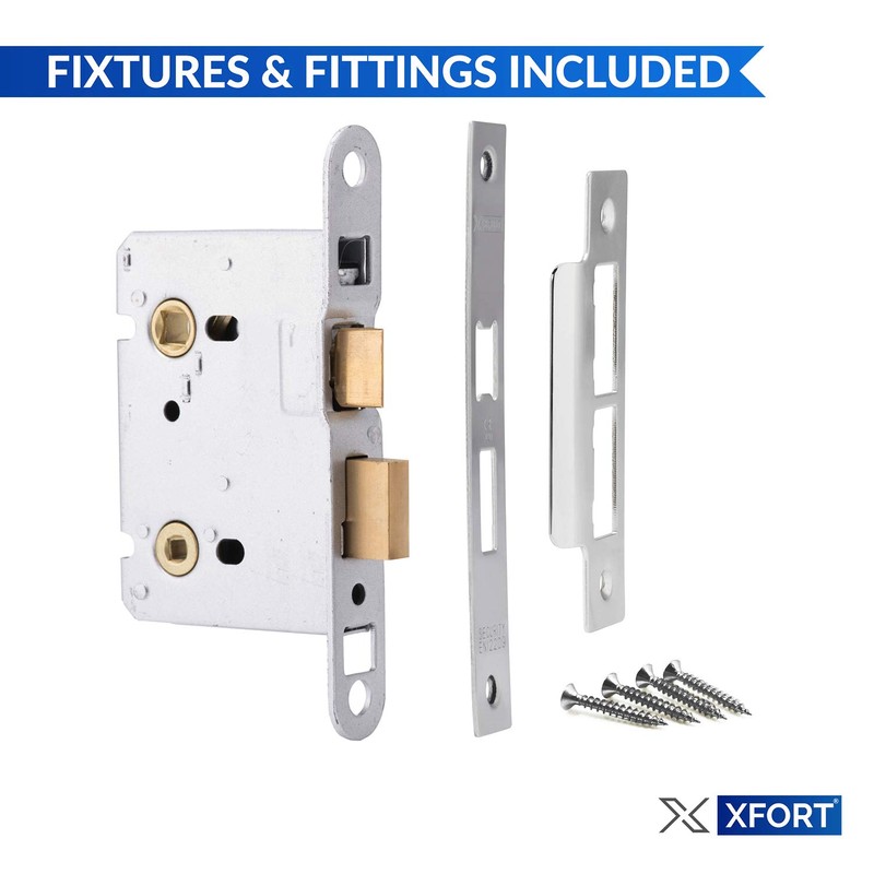 XFORT® Polished Chrome Bathroom Lock 75mm for Internal Wooden Doors,