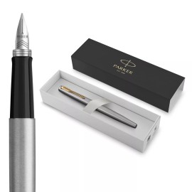 Parker Jotter Stainless Steel Fountain Pen Gold Trim Iconic Design Premium Qu...
