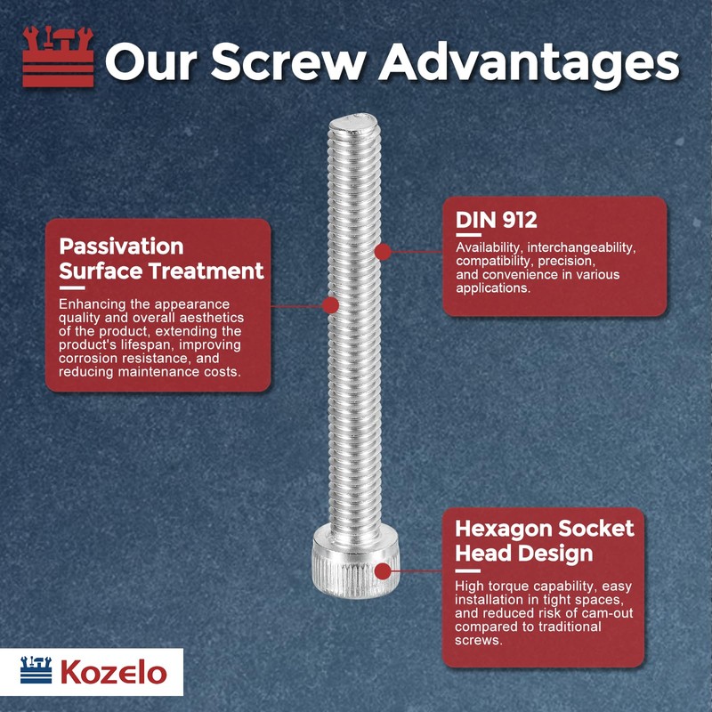 Kozelo 25pcs Socket Head Cap Screws - [M6-1 x 50mm]