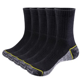 YUEDGE Men's Socks Moisture Wicking Cotton Cushioned Black Crew Socks Comfort Breathable Work Socks for Men Pack Size 10-13, 5 Pairs