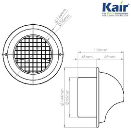 Kair Bull-Nose External Vent 100mm - 4 inch Rear Spigot Stainless Steel Grille with Wire Mesh and Drip Deflector