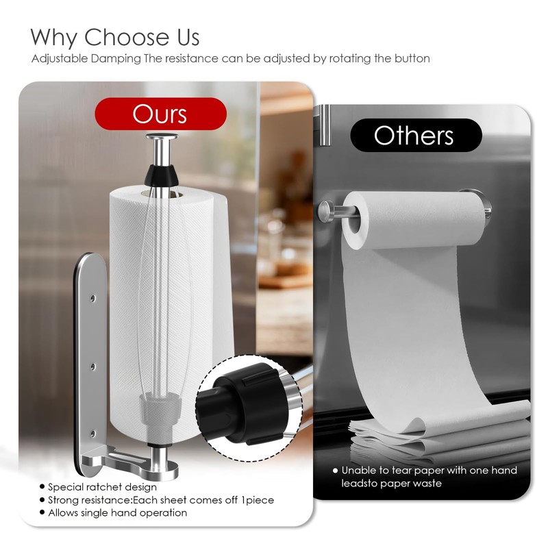 Magnetic Paper Towel Holder, One Hand Operable Paper Towel Holder