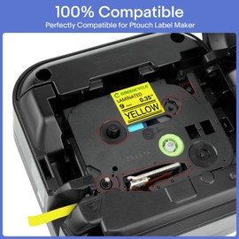 GREENCYCLE Compatible for TZe-621 TZe621 TZ621 TZ-621 AZE Tape 9mm 0.35 Inch 3/8" Black on Yellow Laminated Label Tape for PTD210 D400AD D600 PT-H100 PTH110 PT1290 PT-1230PC, 4 Pack