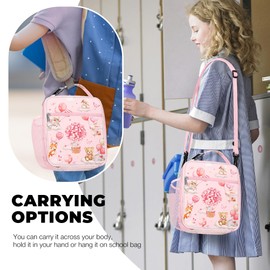 Clastyle Rosa Heißluftballon Tiere Isolierte Lunchtasche Kinder, Klein Kühltasche für Mädchen mit Flaschenhalter, Wasserdichte Brotzeittasche für Picknick Schulen