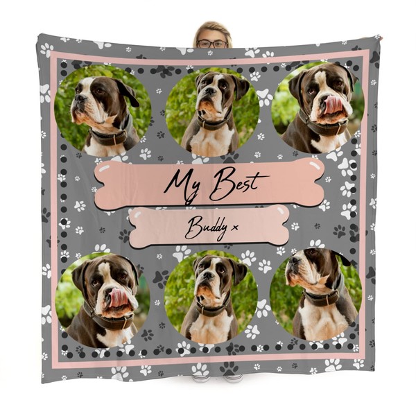 L&S PRINTS Extra Large Personalised Dog Photo Blanket | Pet