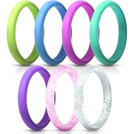 ThunderFit Stackable Silicone Wedding Rings for Women, Thin Rubber Engagement Bands 2.5mm Wide 1.8mm Thick - 1/2/3/4/5/7 Variety Multipack