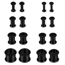 SCERRING 16PCS Ear Tunnels Stretching Kit Stainless Steel Gauge Plugs Set Single Flared Expanders 12G-00G (2mm-10mm) - Black