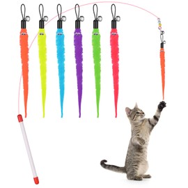 cobee Cat Toys with Feathers Toys for Cats Retractable Interactive Cat Toys 6 Pieces Colorful Refills Worms with Bells Replacement Plush Tail Worm Interactive