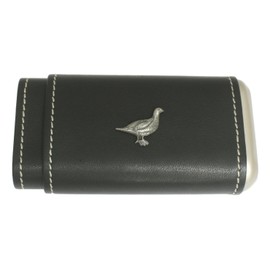 Grouse Sitting Cigar Tube Leather Covered Black Case With Cedar Lining In Gift Box 168