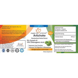 Artichoke Extract (5% Cynarin, 15% Chlorogenic Acid) - 500mg - 60 Vegan Capsules - Liver Health