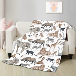 Animal Blanket Gifts for Boys Girls,Woodland Forest Animals Pattern Throws,Soft Plush Elephant Leopard Monkey Lion Hippo Print,Lightweight Quilts for Bed Sofa Decoration 60 x 50in for Teens