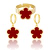 Qinpan Gold Plated Five Leaf Clover Rings and Dangle Earrings