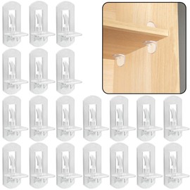 20pcs Plastic Locking Shelf Support Pegs,8mm Shelf Pins,Self-Locking Bracket Clips,Clear Shelf Pegs for for Kitchen Cabinet Furniture Book Shelves,8mm Peg x 1-3/16" Thick Shelves