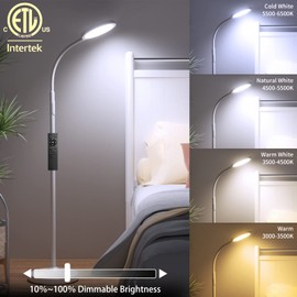 luckystyle White Floor Lamp,Super Bright Dimmable Led Floor Lamps for Living Room, Custom Color Temperature Standing Lamp with Remote Push Button, Adjustable Gooseneck Reading Floor Lamp (LK-1006)
