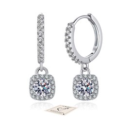 Silver Hoops Earrings for Women, Square Sterling Silver Drop Earrings-Hypoallergenic Earring for Girls Mom, Dangly Hoop Earrings Jewellery Gifts Anniversary Christmas Birthday Mother Gift