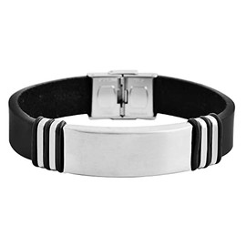 Accent Real Leather & Stainless Steel Bracelet in Black/5040047 001