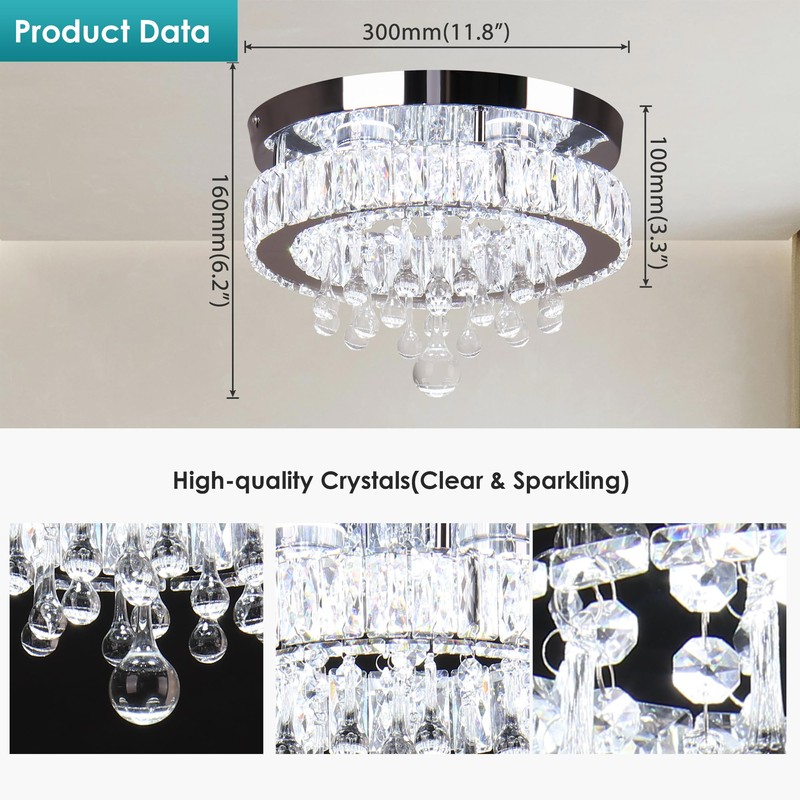 YPQXYHDA 11.8" Crystal Chandeliers Flush Mount Chandelier Ceiling Light Fixture