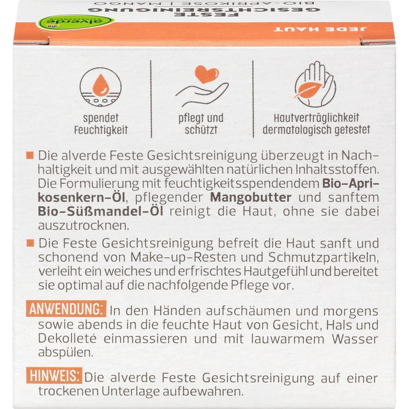 alverde Natural Cosmetics Solid Facial Cleansing Organic Apricot and Mango