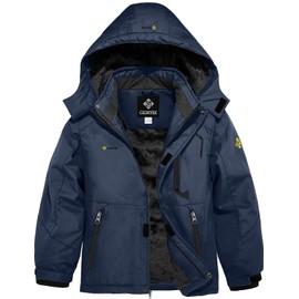 GEMYSE Boy's Waterproof Ski Snow Jacket Hooded Fleece Windproof Winter Jacket (Navy Blue,8)