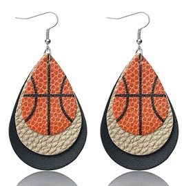 Leather Sports Game Earrings Teardrop Ball Faux Leather Dangle Earrings 3 Layer Baseball Basketball Football Earrings Sports Fans Players Jewelry Gift for Women Teen-C02