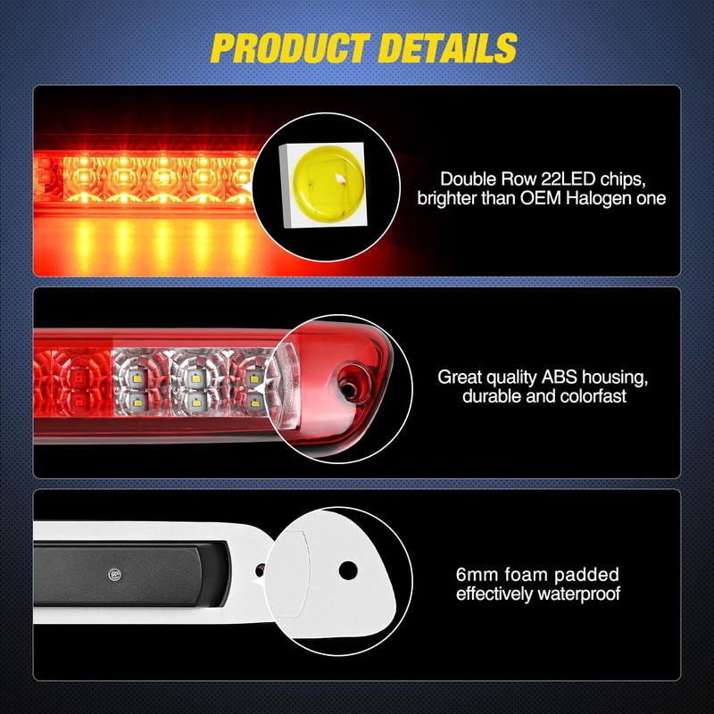 Nilight Third Brake Light Tail High Mount 3rd Stop Cargo