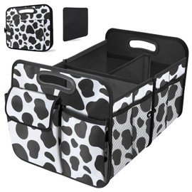 HABOPET Trunk Organizer for Car, Collapsible Car Organizers and Storage, Car Accessories for Women and Men, Multi-Compartment Car Storage Organizer for SUV, Car, Mini-Van - Cow Print