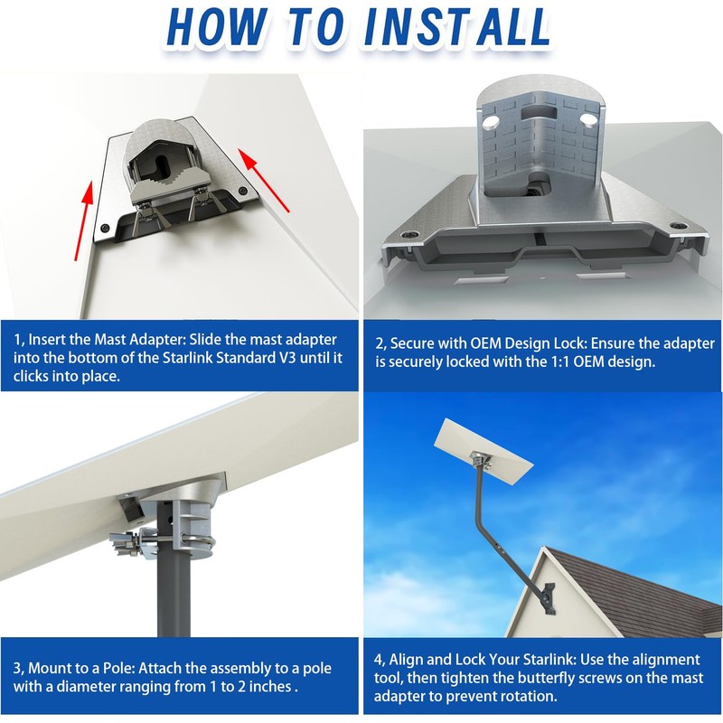 CEKAY Starlink Mounting Kit – Sturdy Pole Mount with Adapter