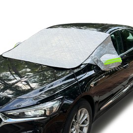 SyFednn Car Windshield Cover for Ice and Snow, 2 Side Mirror & Rearview Mirror Protector, 92''x46'' Windshield Snow Cover with Magnetic Edges, Windproof UV Sunshade Cover for Cars SUVs Vans Trucks