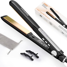 Faszin Plancha para Cabello, 1.18" Placa de Titanio Iónica, 20s Calentamiento Rápido, Profesional Plancha de Cabello con Pantalla LED Clara, Herramienta de Estilo 2 en 1 Alisador y Rizador (Negro)