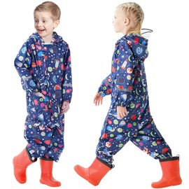 FILOWA Regenmantel Kinder Jungen Atmungsaktiv Matschanzug Wasserdicht Regenanzug mit Kapuze Leicht Regenoverall Outdoor Regenkleidung Einteilig Overalls Regen für Schule Wandern 5-7 Jahre