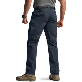 CQR Men's Convertible Cargo Tactical Pants, Water Resistant Outdoor Hiking Pants, Zip Off Lightweight Stretch Work Pants, Runyon Cargo with Belt Navy, 34W x 34L